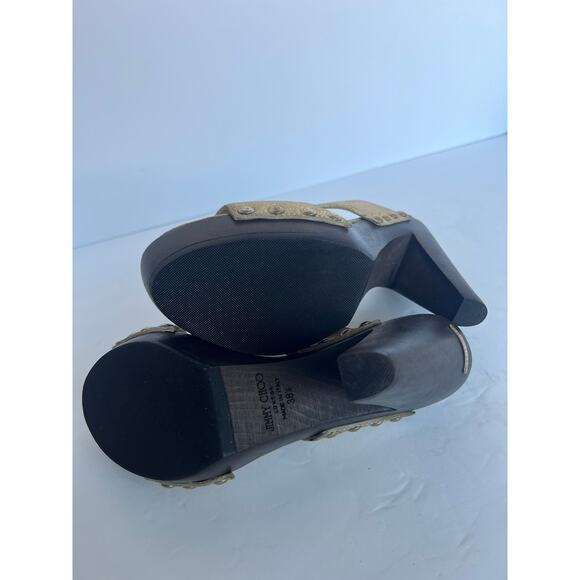 NWOT Jimmy Choo Ulrika Gold Glitter Slide Wooden Platform High Heel Sandals 8.5 - Picture 11 of 13